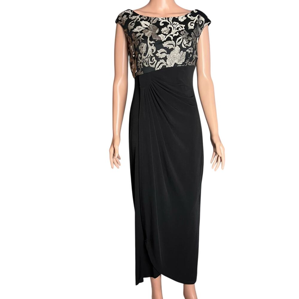 Connected Apparel Sleeveless Maxi Dress 6P Empire Waist Gold Soutache Bosom Luxe